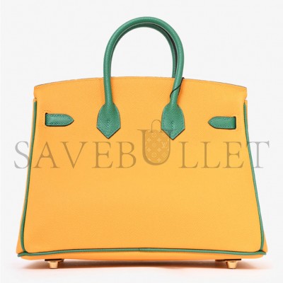 HERMÈS BIRKIN 30 TOGO LEATHER SUN YELLOW AND PEACOCK GREEN WITH GOLD BUCKLE BAG H028365CC30 (30*23*15cm)